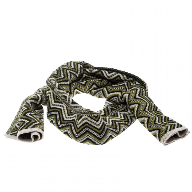 Pre Owned Missoni Multicolor Chevron Patterned Jacquard Knit Scarf