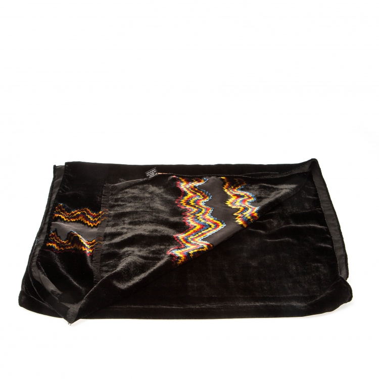 Pre Owned Missoni Black Velvet Chevron Patterned Burnout Detail Scarf