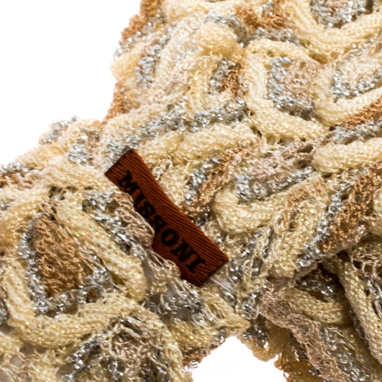 Pre Owned Missoni Cream Lurex Feathered Crochet Knit Headband 