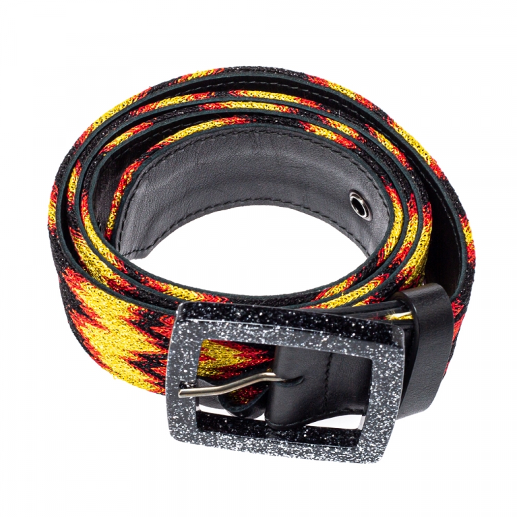 Pre Owned Missoni Multicolour Fabric and Leather Buckle Belt 75 CM