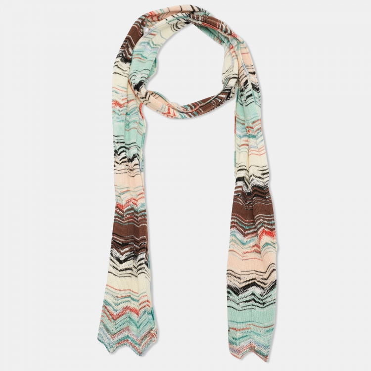 Pre Owned Missoni Multicolor Chevron Knit Cotton Blend Scarf