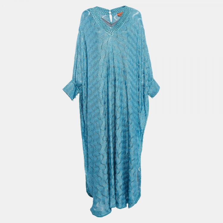 مملوكة مسبقًا Missoni Blue Lurex Knit Maxi Kaftan Dress M