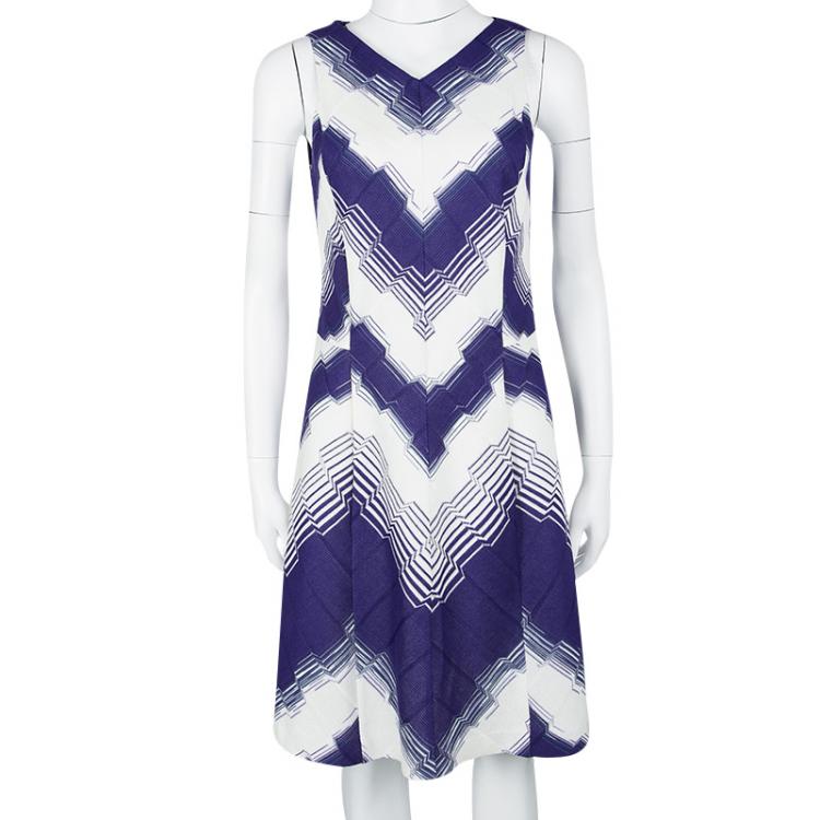 Pre Owned Missoni Purple and White Woven Sleeveless V-Neck A-Line Dress M