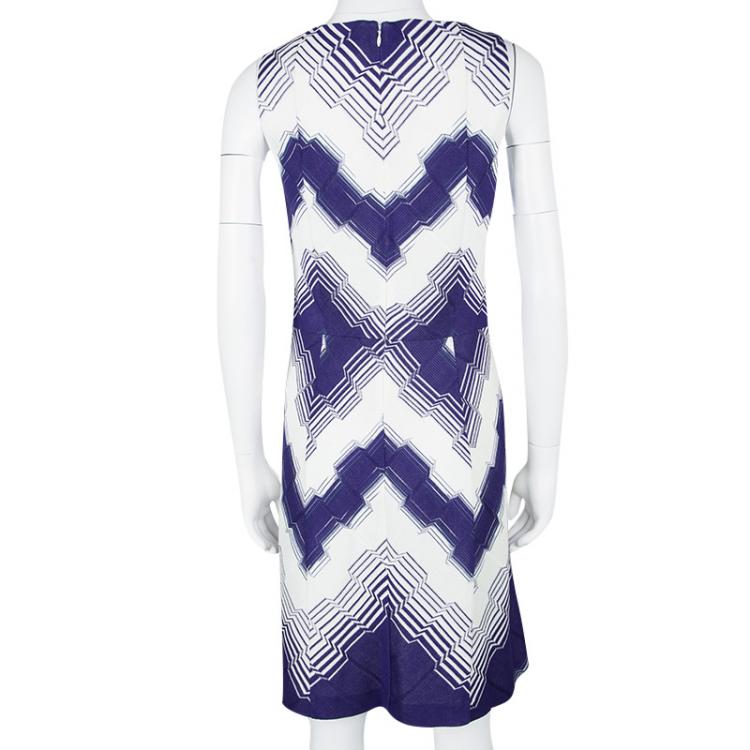 Pre Owned Missoni Purple and White Woven Sleeveless V-Neck A-Line Dress M