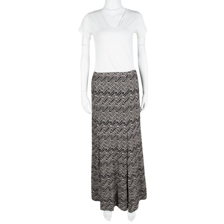 Pre Owned Missoni Patterned Perforated Knit Box Pleat Detail Maxi Skirt M