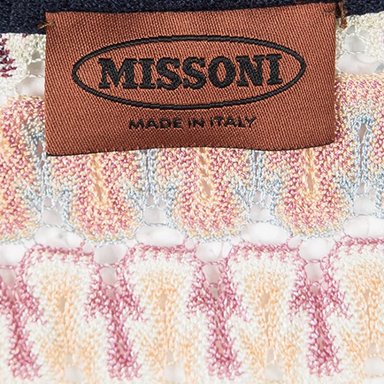 Pre Owned Missoni Multicolor Patterned Perforated Knit Cardigan and Skirt Set L