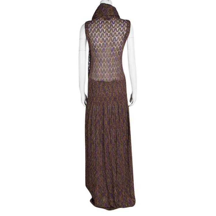 Pre Owned Missoni Multicolor Perforated Lurex Knit Sleeveless Maxi Dress and Scarf Set L