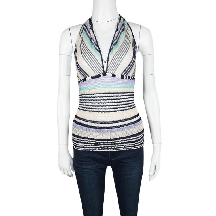 Pre Owned Missoni Mutlicolor Striped Knit Halter Top S