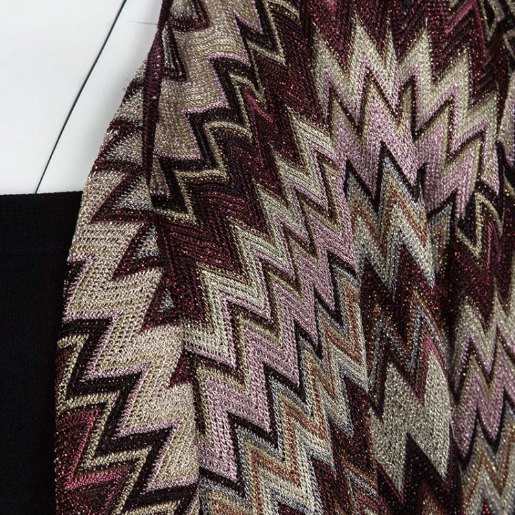Pre Owned Missoni Multicolor Lurex Knit Chevron Pattern Open Front Shrug L
