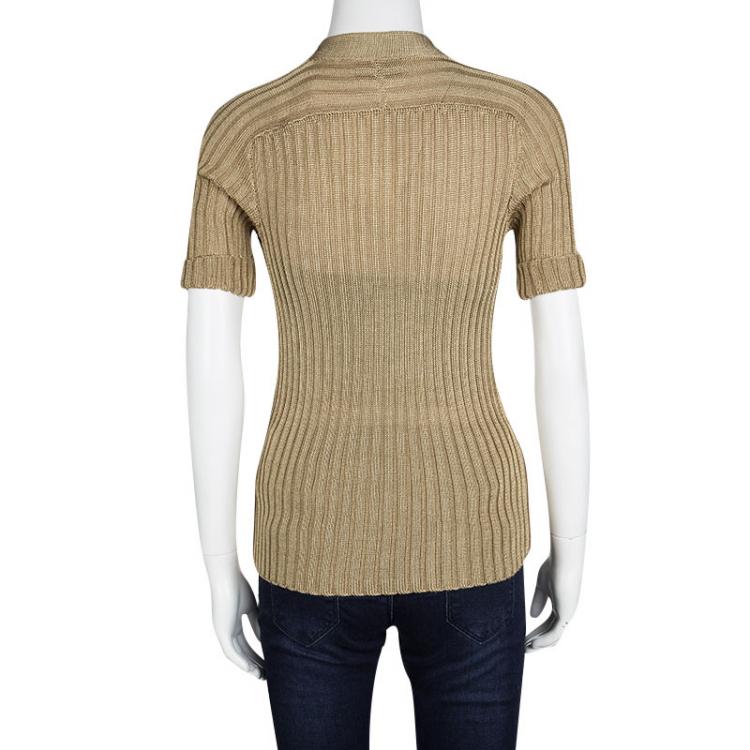 Pre Owned Missoni Gold Rib Knit Short Sleeve Cardigan S