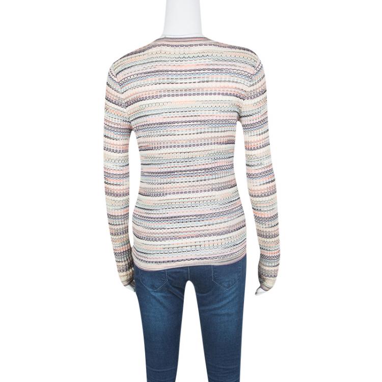 Pre Owned Missoni Multicolor Textured Knit Button Front Long Sleeve Cardigan L