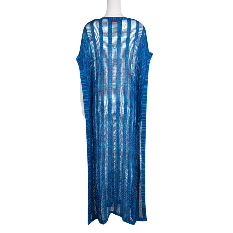 Pre Owned Missoni Mare Blue Chevron Pattern Cutout Knit Beach Cover Up Maxi Dress M