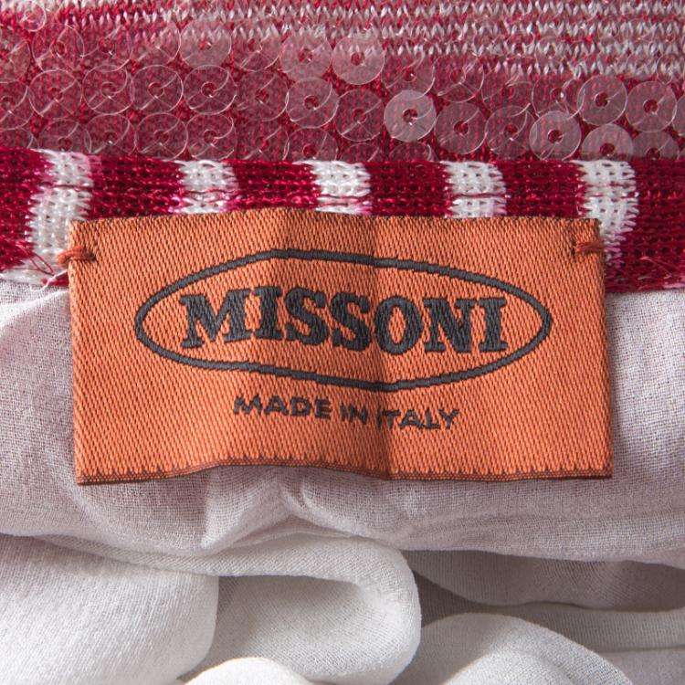 Pre Owned Missoni Red and White Sequin Embellished Knit Noodle Strap Maxi Dress M 