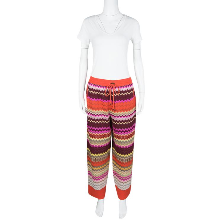 Pre Owned Missoni Multicolor Wave Pattern Knit Track Pants M