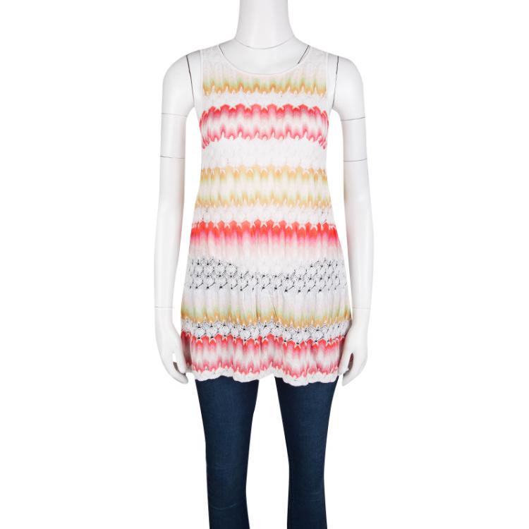 Pre Owned Missoni Multicolor Perforated Knit Long Tank Top S