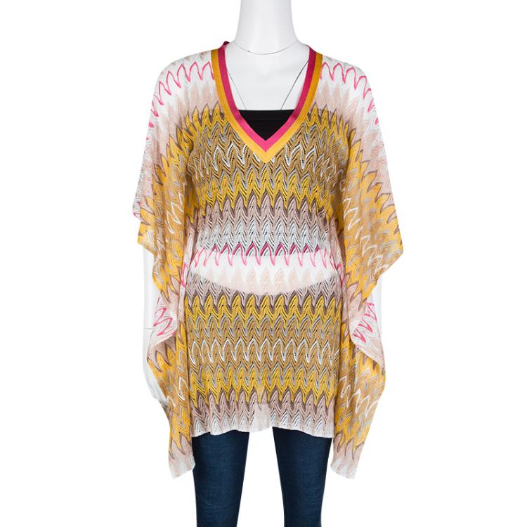 Pre Owned Missoni Multicolor Patterned Perforated Knit Kaftan Top S