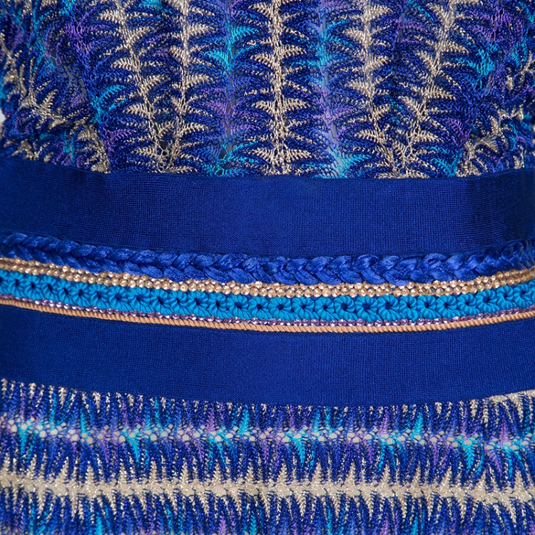 Pre Owned Missoni Blue Perforated Lurex Knit Blouson Dress M