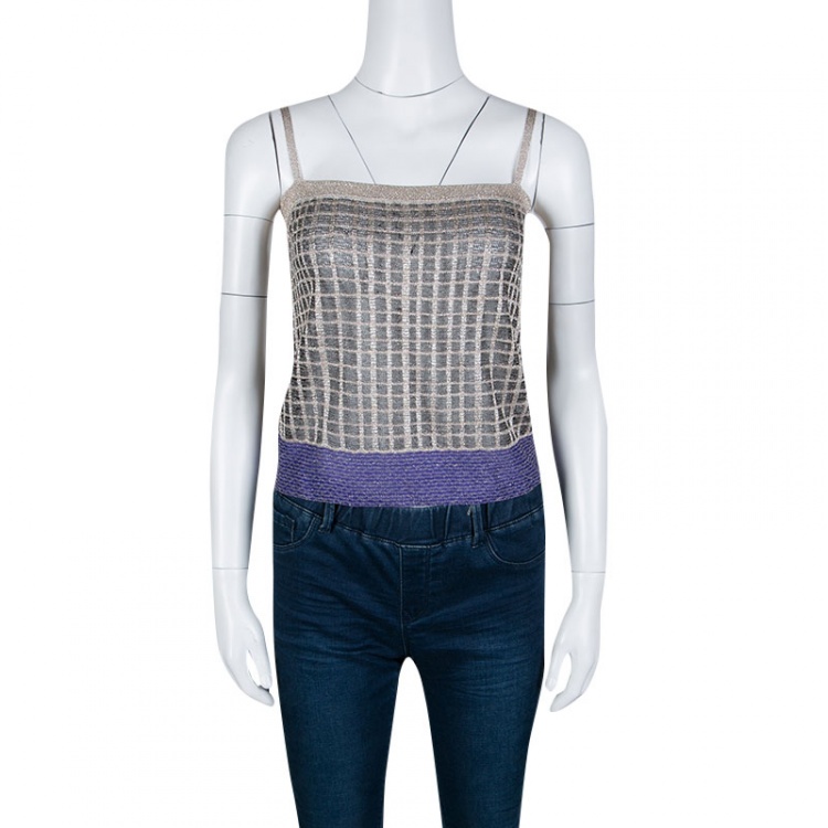 Pre Owned Missoni Metallic Checked Contrast Hem Detail Sleeveless Top S