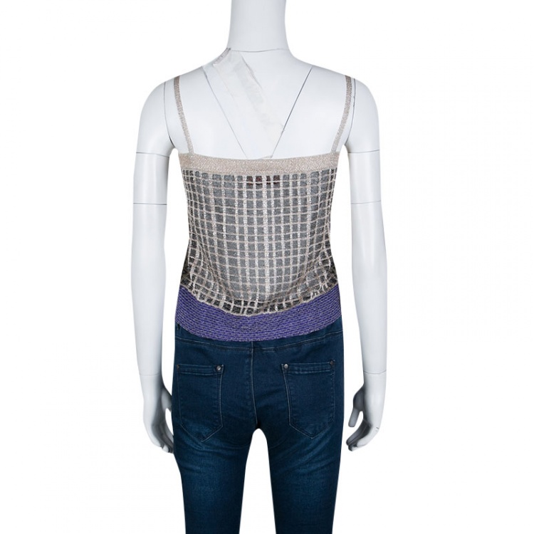 Pre Owned Missoni Metallic Checked Contrast Hem Detail Sleeveless Top S