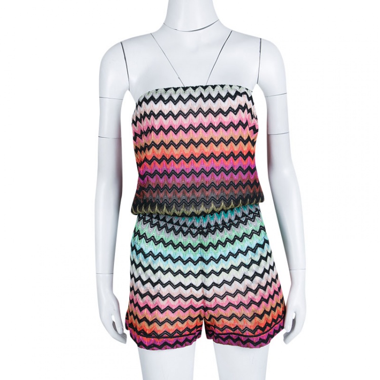 Pre Owned Missoni Mare Multicolor Chevron Pattern Knit Strapless Sirmione Playsuit S