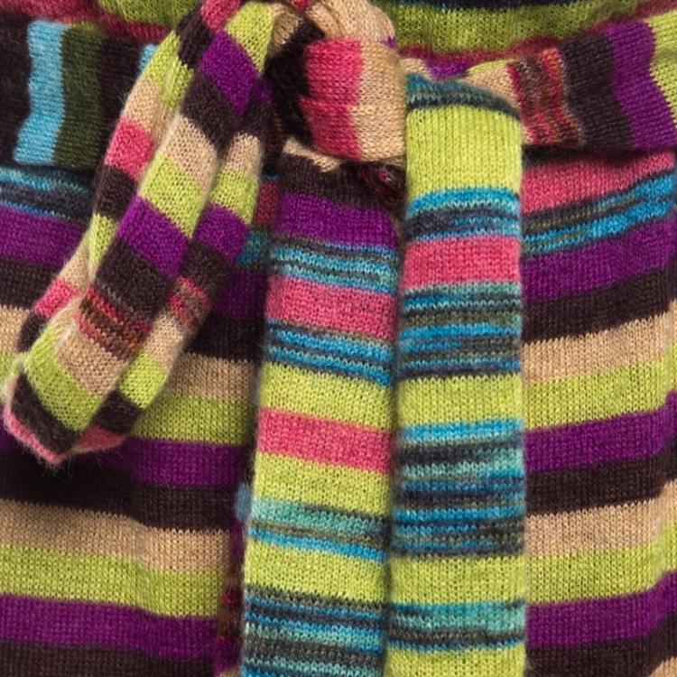 Pre Owned Missoni Multicolor Striped Knit Elasticized Waist Tie Detail Midi Skirt L