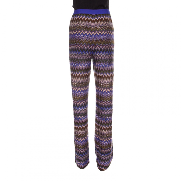 Pre Owned Missoni Multicolor Chevron Knit Elasticized Waist Pants L