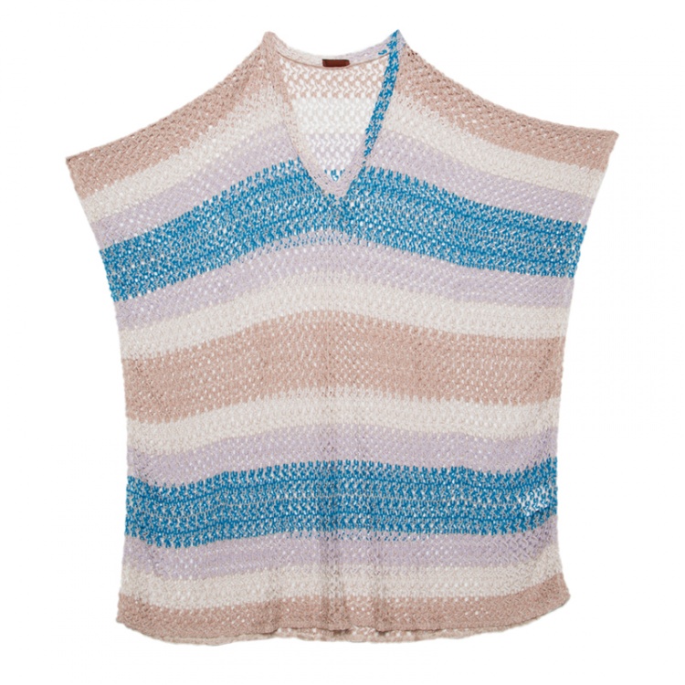 Pre Owned Missoni Mare Multicolor Perforated Knit Kaftan Style Beach Cover Up Top M