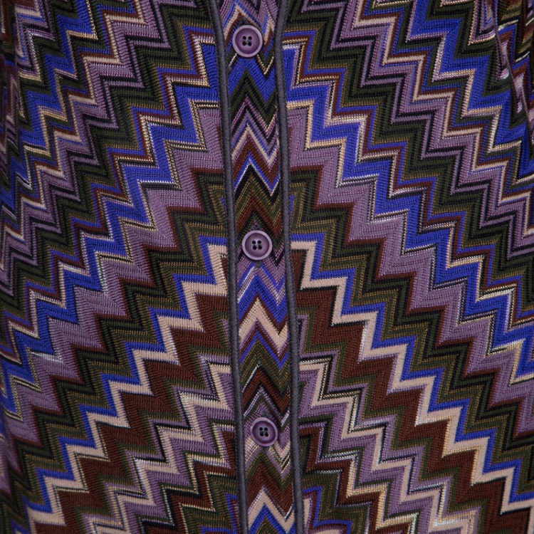 Pre Owned Missoni Multicolor Zigzag Pattern Knit Button Front Long Cardigan M