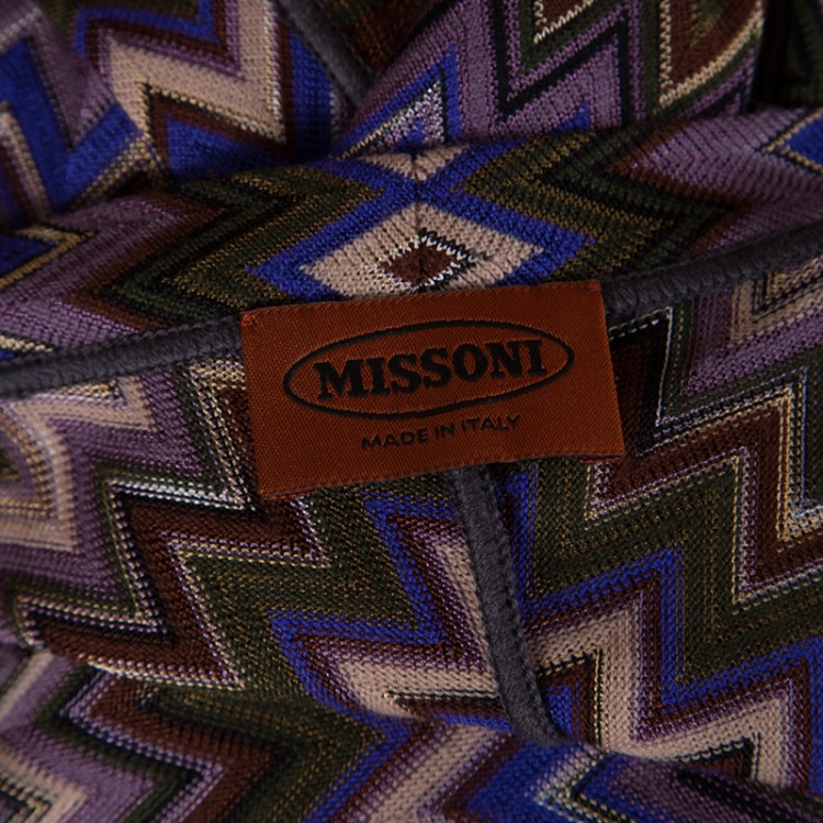 Pre Owned Missoni Multicolor Zigzag Pattern Knit Button Front Long Cardigan M