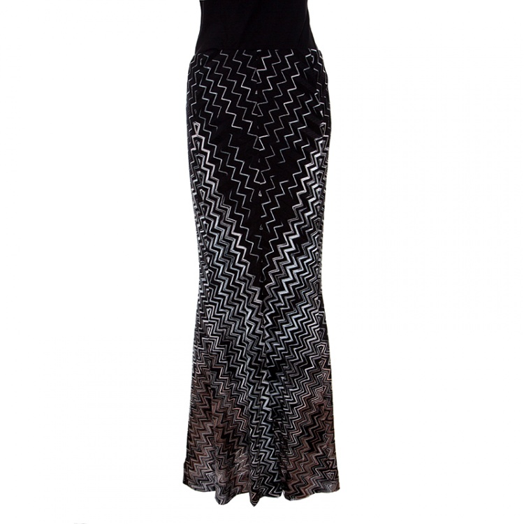 Pre Owned Missoni Black Chevron Pattern Knit Maxi Skirt M