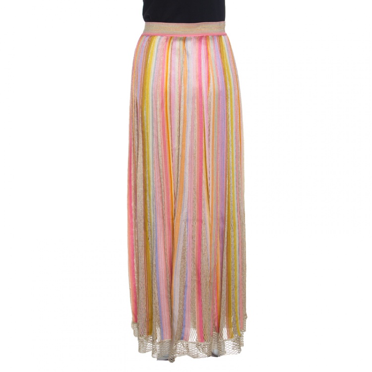 Pre Owned Missoni Multicolor Striped Perforated Lurex Knit Maxi Skirt L