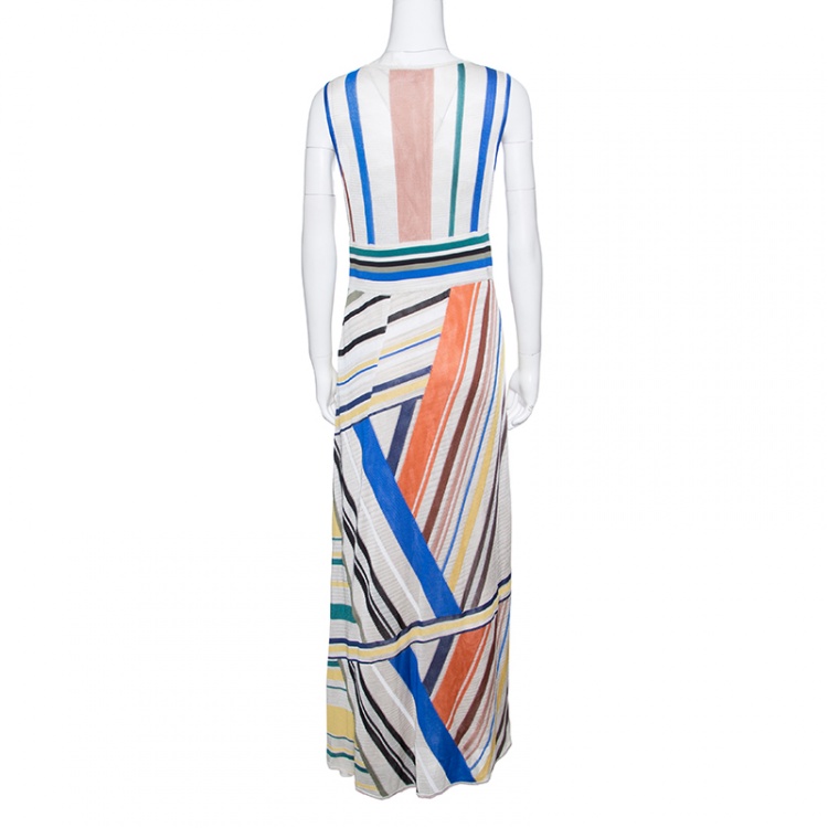 Pre Owned Missoni Multicolor Striped Knit Sleeveless Maxi Dress L