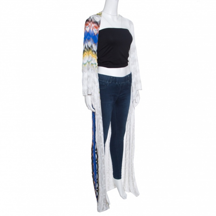Pre Owned Missoni Multicolor Patterned Knit Draped Open Front Long Cardigan M