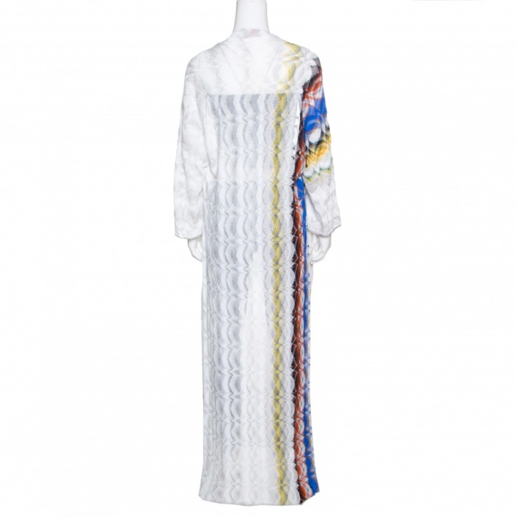 Pre Owned Missoni Multicolor Patterned Knit Draped Open Front Long Cardigan M