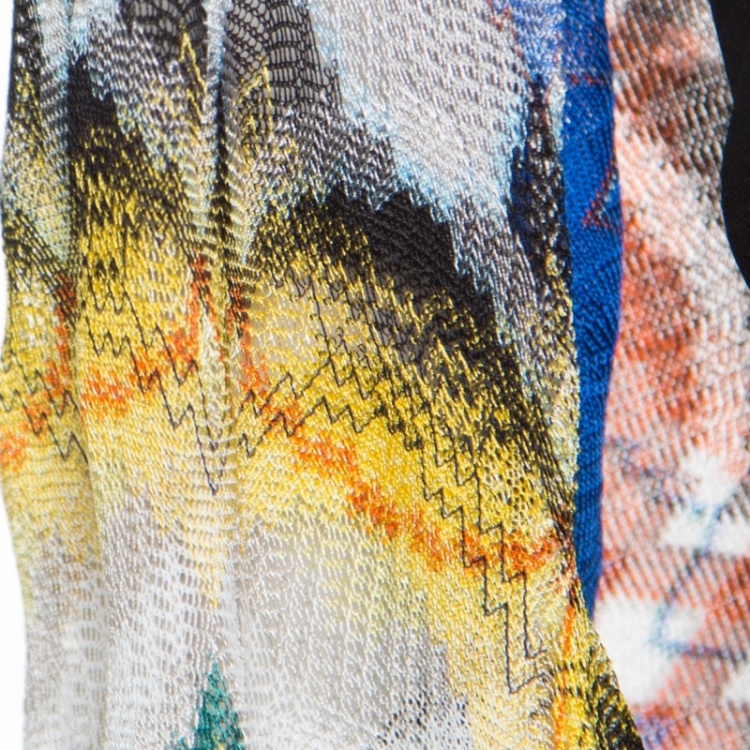 Pre Owned Missoni Multicolor Patterned Knit Draped Open Front Long Cardigan M