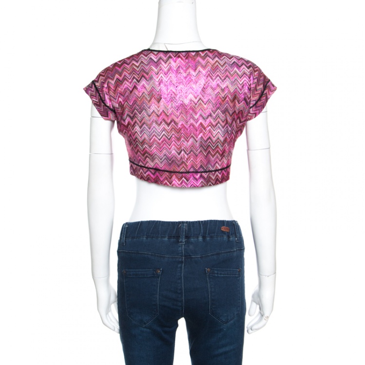 Pre Owned Missoni Mare Pink Lurex Chevron Pattern Knit Faux Wrap Crop Top S