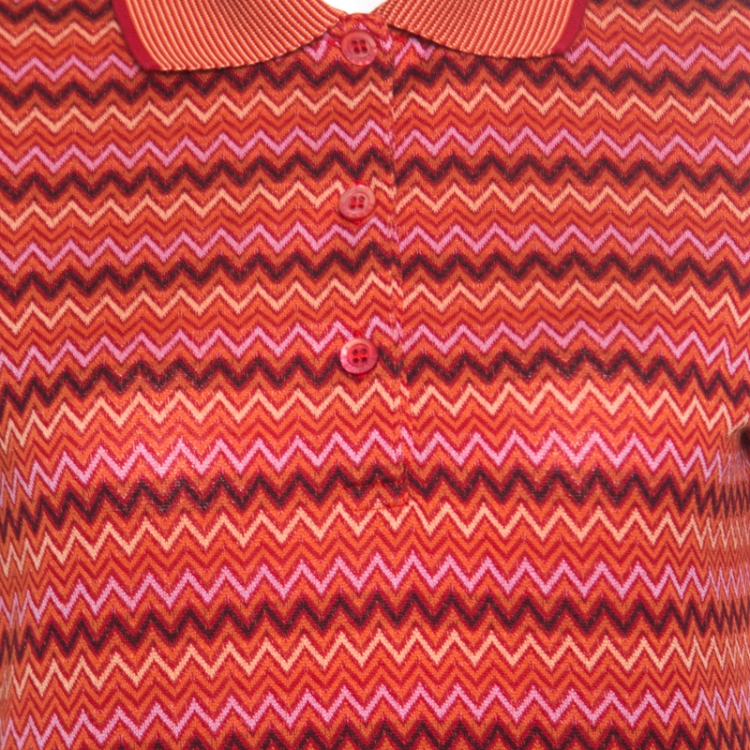 Pre Owned Missoni Burnt Orange Chevron Pattern Jacquard Knit Polo T-Shirt M