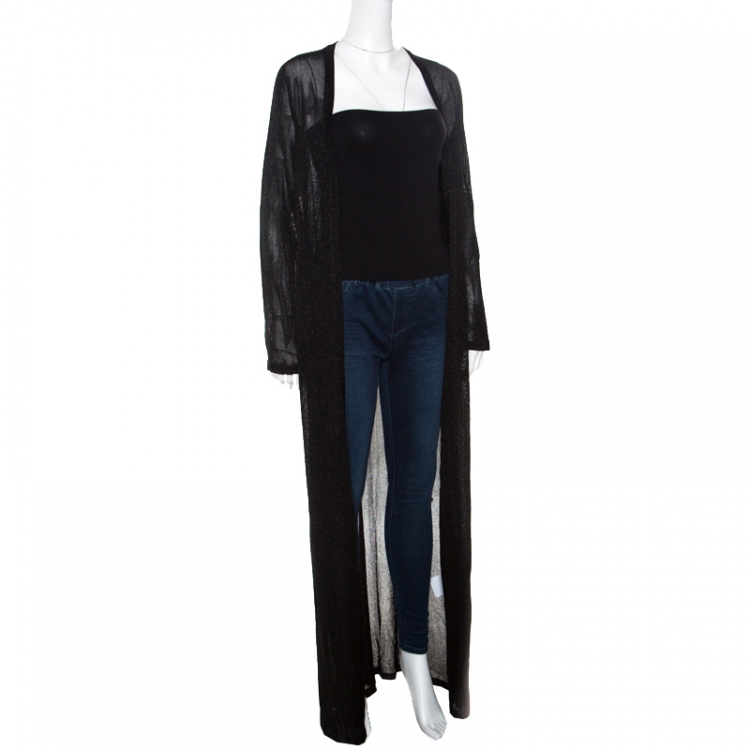 Pre Owned Missoni Metallic Black Knit Front Open Long Cardigan M