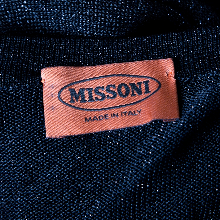 Pre Owned Missoni Metallic Black Knit Front Open Long Cardigan M