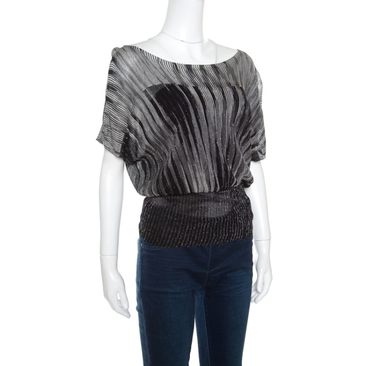 Pre Owned M Missoni Monochrome Lurex Knit Dolman Sleeve Top S