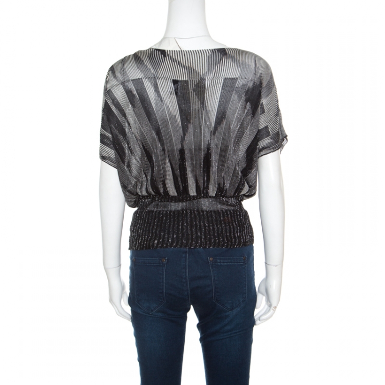 Pre Owned M Missoni Monochrome Lurex Knit Dolman Sleeve Top S