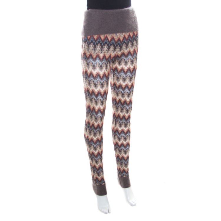 Pre Owned Missoni Multicolor Perforated Knit Fold Over Waist Detail Jogger Pants S