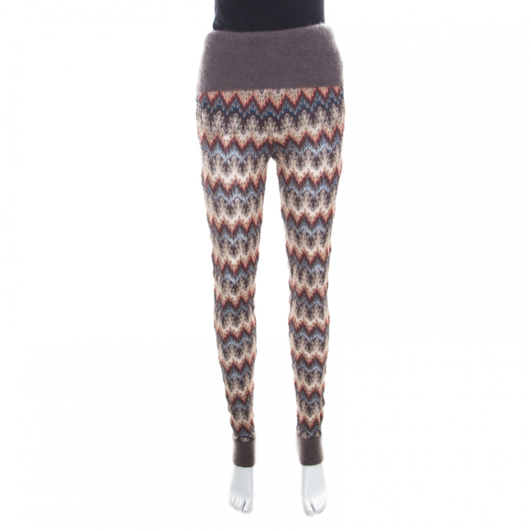 Pre Owned Missoni Multicolor Perforated Knit Fold Over Waist Detail Jogger Pants S
