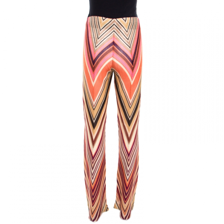 Pre Owned Missoni Multicolor Chevron Patterned Knit High Waist Pants M