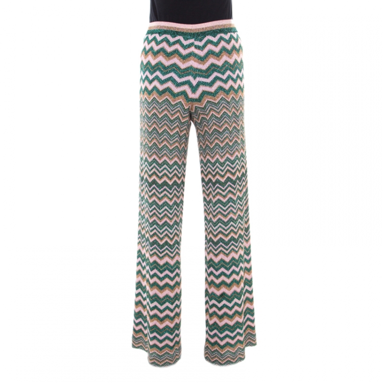 Pre Owned Missoni Multicolor Chevron Pattern Lurex Knit Elasticized Waist Wide Leg Pants S