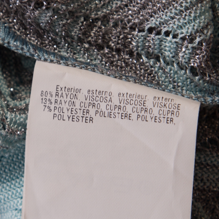 Pre Owned Missoni Blue Lurex Perforated Knit Chevron Pattern Open Front Cardigan L