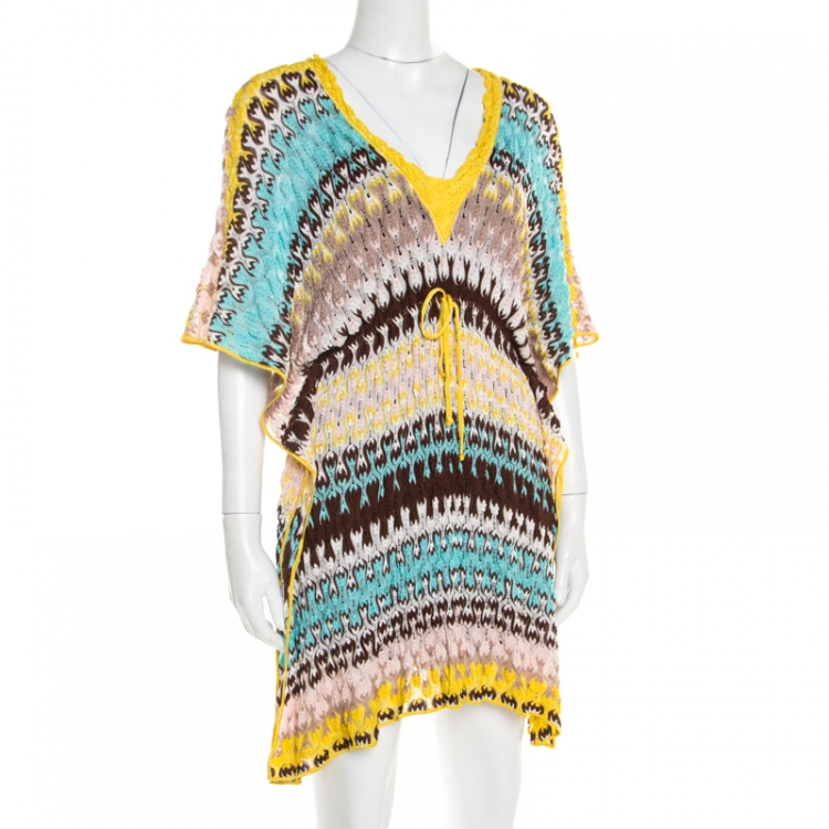 Pre Owned Missoni Mare Multicolor Perforated Knit Beach Cover-Up Kaftan S