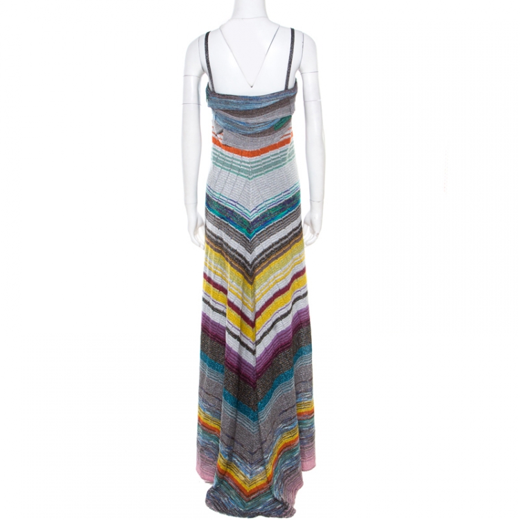 Pre Owned Missoni Multicolor Irregular Striped Lurex Knit Sleeveless Maxi Dress S 