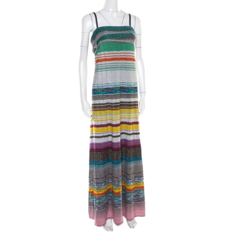 Pre Owned Missoni Multicolor Irregular Striped Lurex Knit Sleeveless Maxi Dress S 