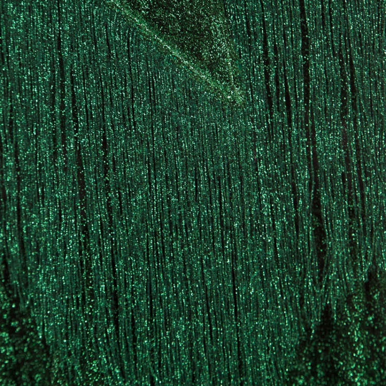 Pre Owned Missoni Metallic Green Knit Neck Tie Detail Tiered Maxi Dress and Fringed Wrap Set M